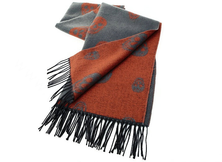 Fringed Skull Scarf Shawls Women Winter Warm Wool Panties 100*50CM - Grey