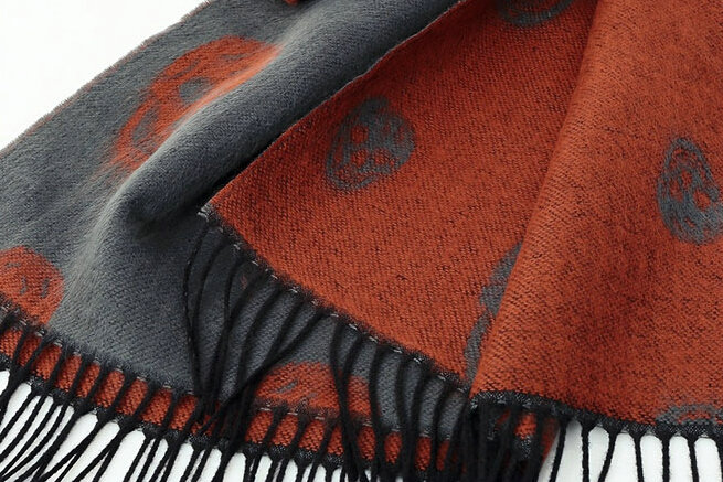 Fringed Skull Scarf Shawls Women Winter Warm Wool Panties 100*50CM - Grey