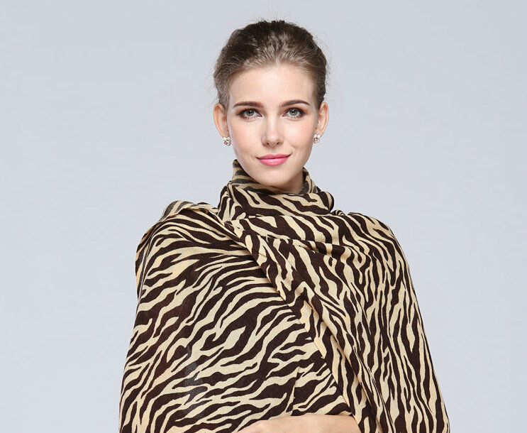 Fringed Zebra Print Scarves Wrap Women Winter Warm Cashmere 190*70CM - Brown