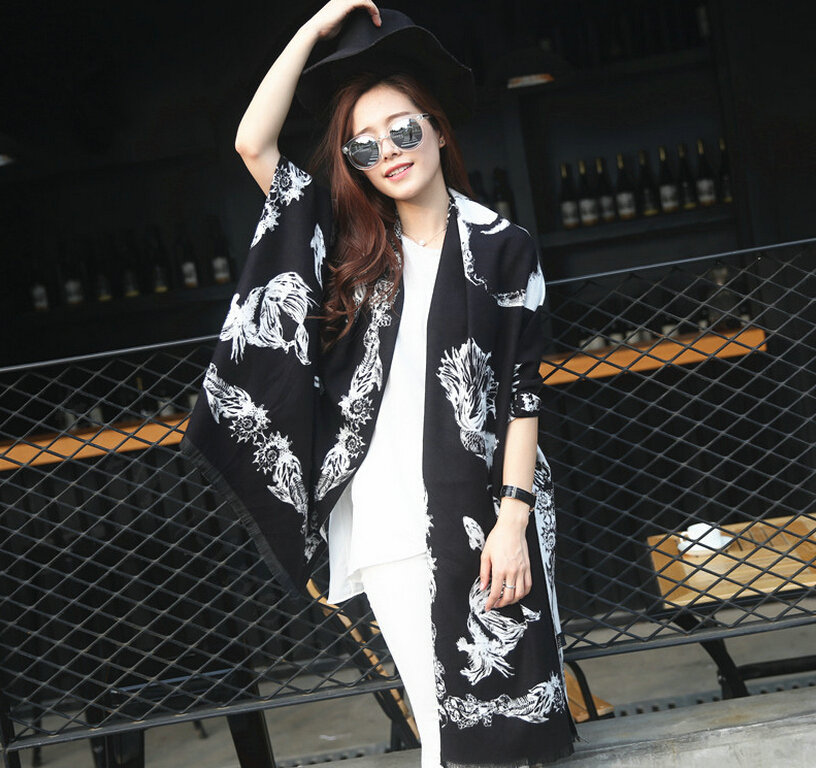 Funky Skull Scarves Wrap Women Winter Warm Cashmere Panties 200*60CM - Black