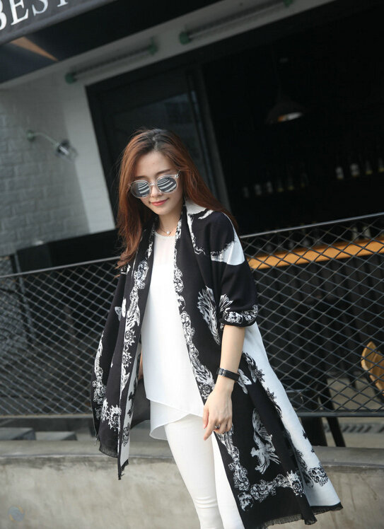 Funky Skull Scarves Wrap Women Winter Warm Cashmere Panties 200*60CM - Black