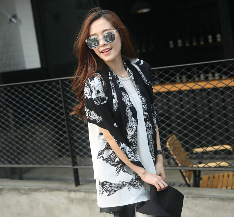 Funky Skull Scarves Wrap Women Winter Warm Cashmere Panties 200*60CM - Black
