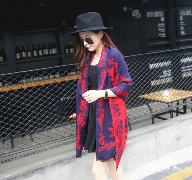 Funky Skull Scarves Wrap Women Winter Warm Cashmere Panties 200*60CM - Navy
