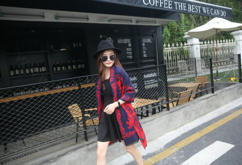 Funky Skull Scarves Wrap Women Winter Warm Cashmere Panties 200*60CM - Navy