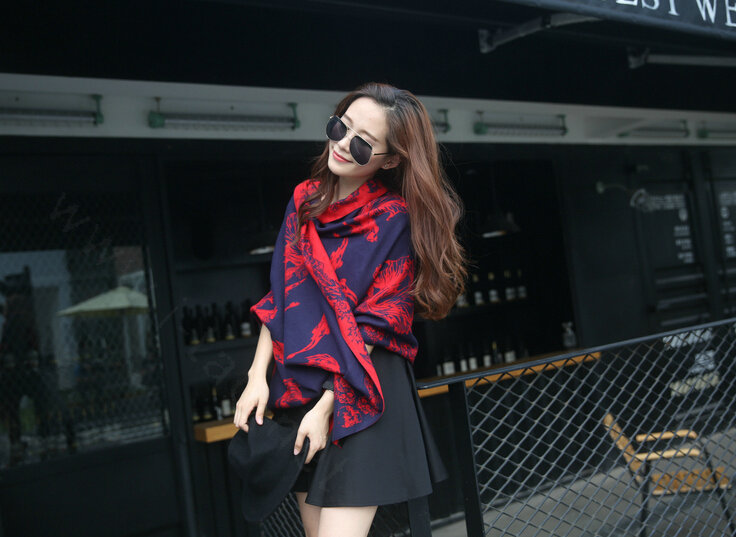 Funky Skull Scarves Wrap Women Winter Warm Cashmere Panties 200*60CM - Navy