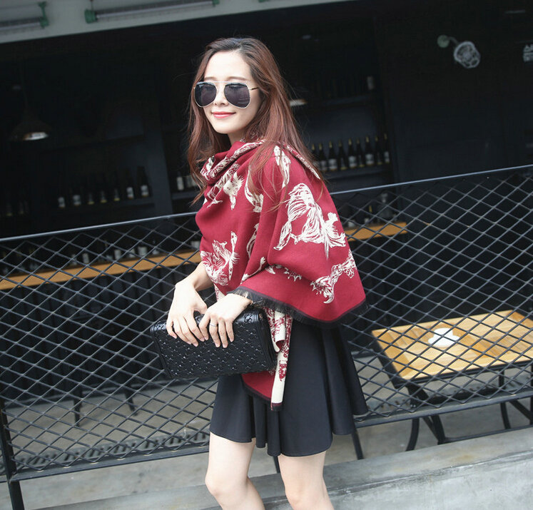 Funky Skull Scarves Wrap Women Winter Warm Cashmere Panties 200*60CM - Red