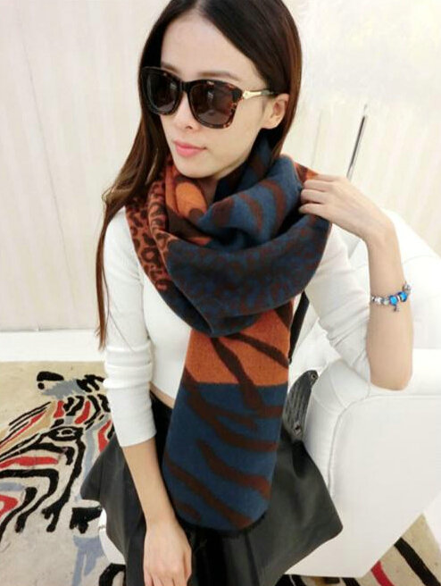 Funky Zebra Print Scarves Wrap Women Winter Warm Cashmere 200*63CM - Blue