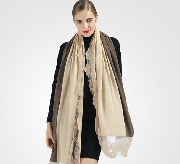 Good Floral Lace Scarves Wrap Women Winter Warm Polyester 210*65CM - Beige
