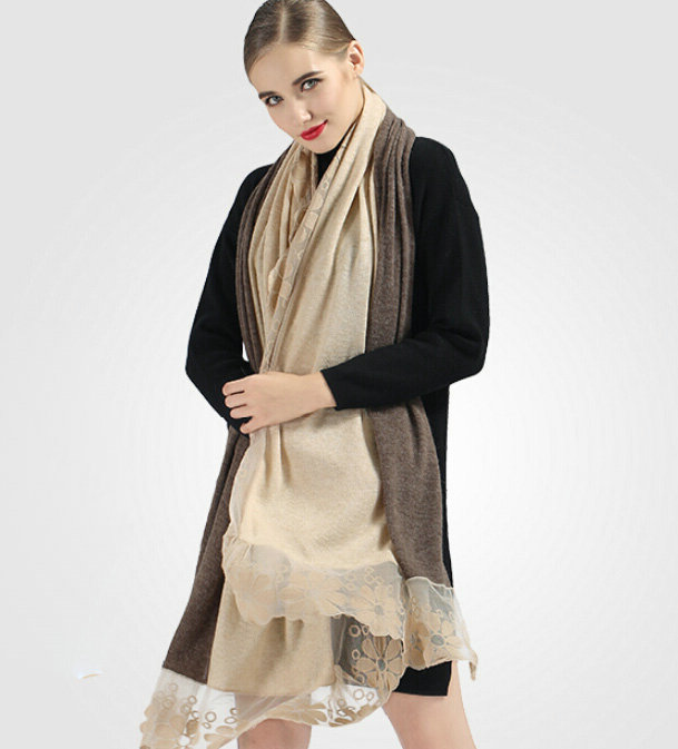 Good Floral Lace Scarves Wrap Women Winter Warm Polyester 210*65CM - Beige