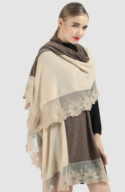 Good Floral Lace Scarves Wrap Women Winter Warm Polyester 210*65CM - Beige