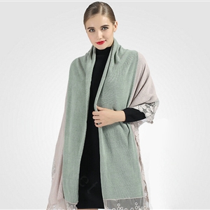 Good Floral Lace Scarves Wrap Women Winter Warm Polyester 210*65CM - Green Beige