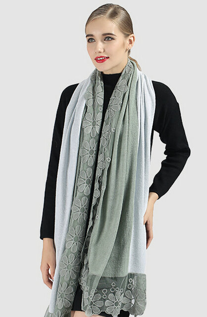 Good Floral Lace Scarves Wrap Women Winter Warm Polyester 210*65CM - Green Blue