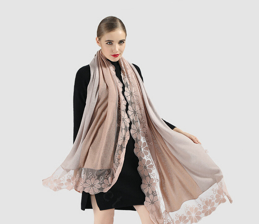 Good Floral Lace Scarves Wrap Women Winter Warm Polyester 210*65CM - Peel Powder