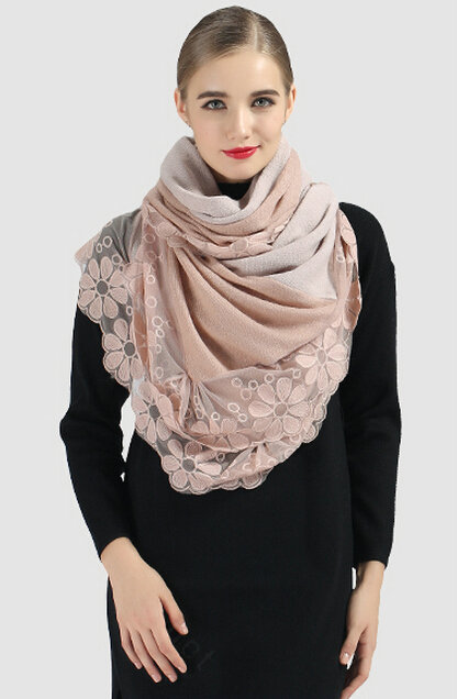 Good Floral Lace Scarves Wrap Women Winter Warm Polyester 210*65CM - Peel Powder