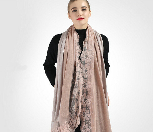 Good Floral Lace Scarves Wrap Women Winter Warm Polyester 210*65CM - Peel Powder