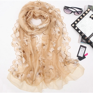 Good Floral Lace Women Scarf Shawls Winter Warm Polyester Scarves 195*56CM - Beige