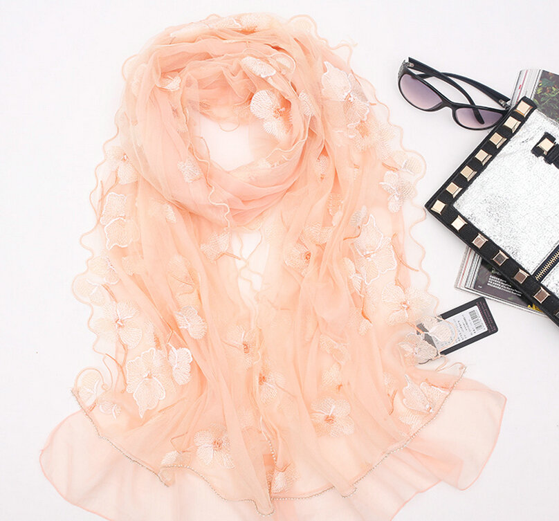 Good Floral Lace Women Scarf Shawls Winter Warm Polyester Scarves 195*56CM - Pink