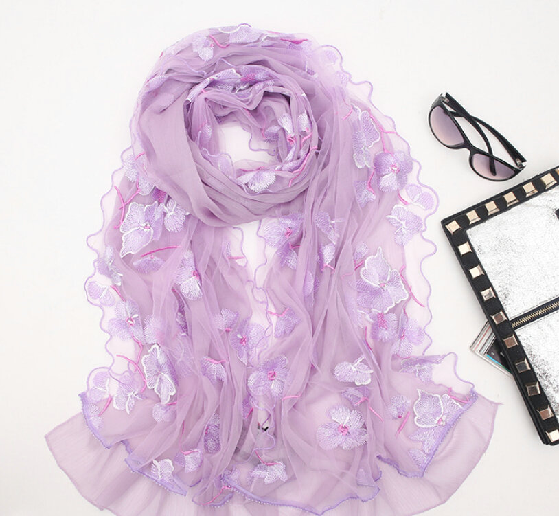 Good Floral Lace Women Scarf Shawls Winter Warm Polyester Scarves 195*56CM - Purple