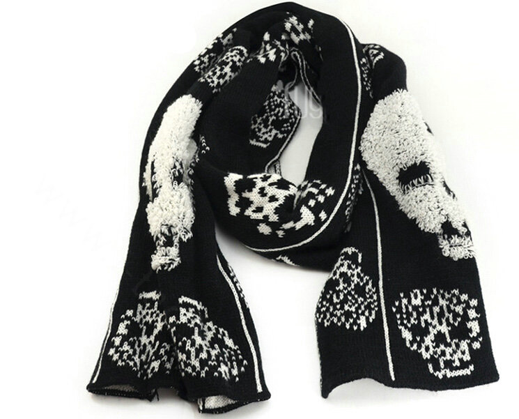 Good Skull Scarf Shawls Women Winter Warm Wool Panties 200*30CM - Black