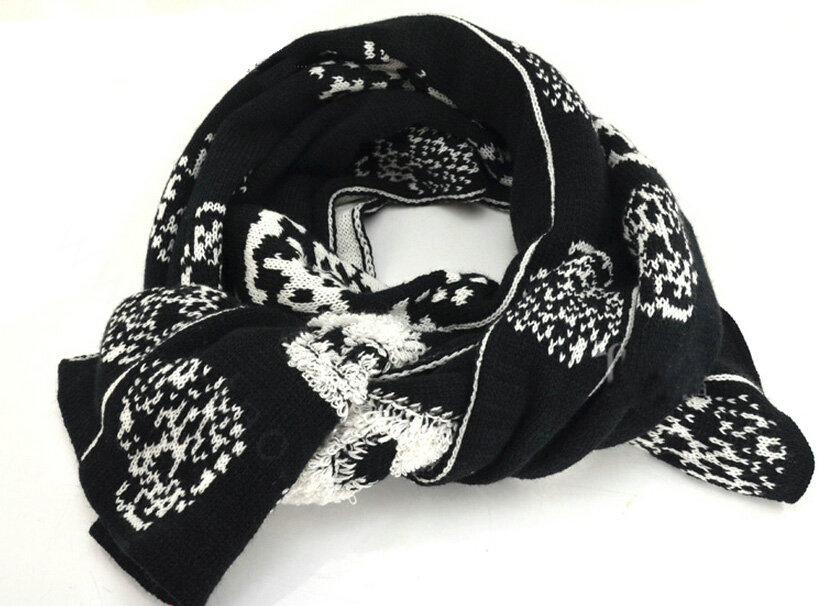 Good Skull Scarf Shawls Women Winter Warm Wool Panties 200*30CM - Black