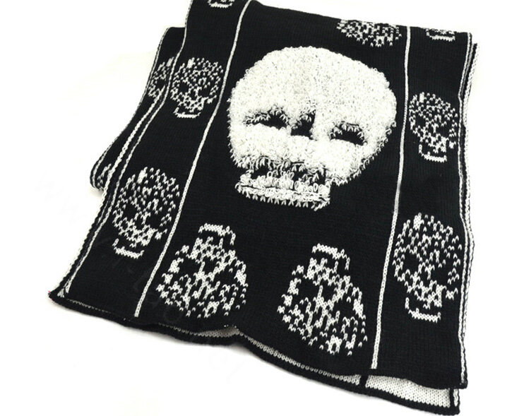 Good Skull Scarf Shawls Women Winter Warm Wool Panties 200*30CM - Black