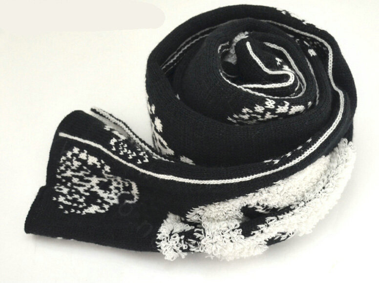 Good Skull Scarf Shawls Women Winter Warm Wool Panties 200*30CM - Black