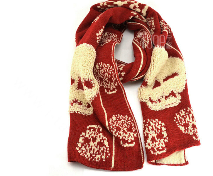 Good Skull Scarf Shawls Women Winter Warm Wool Panties 200*30CM - Red