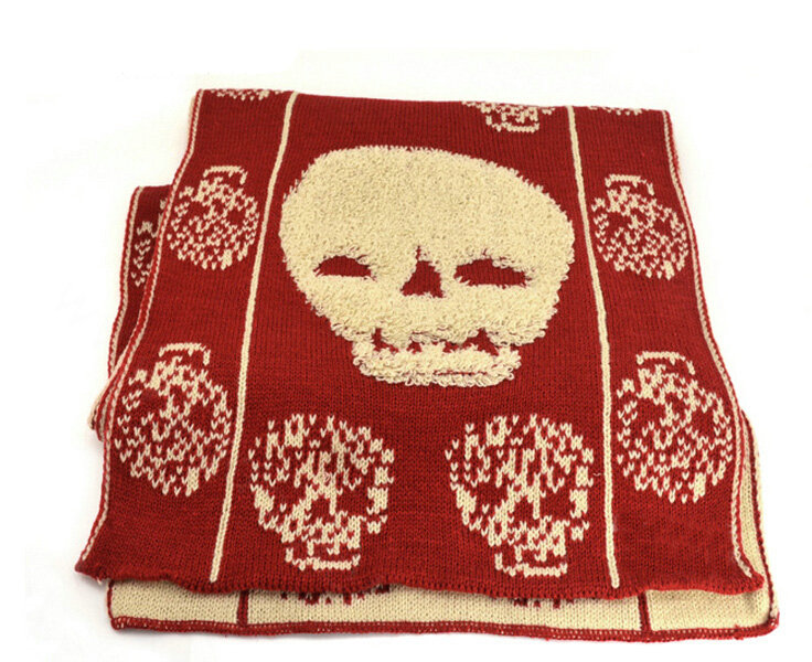 Good Skull Scarf Shawls Women Winter Warm Wool Panties 200*30CM - Red