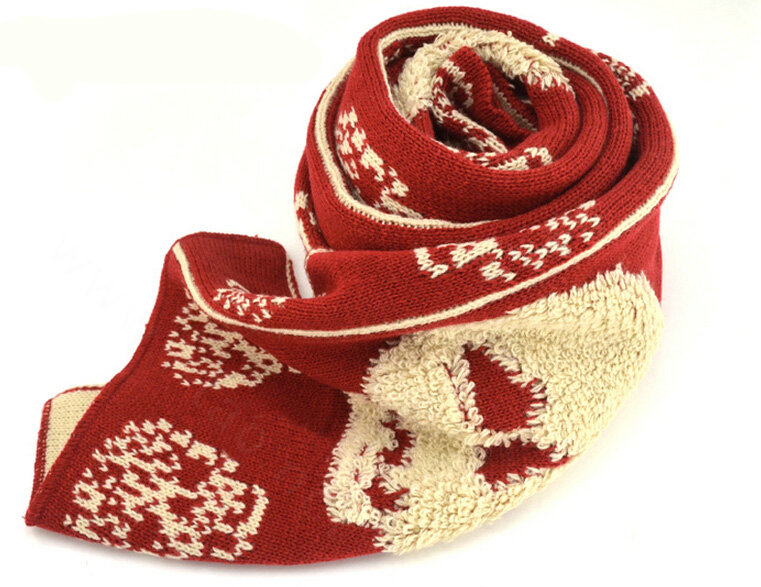 Good Skull Scarf Shawls Women Winter Warm Wool Panties 200*30CM - Red