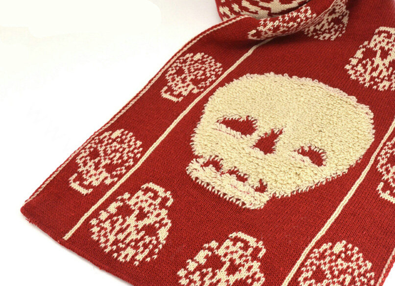 Good Skull Scarf Shawls Women Winter Warm Wool Panties 200*30CM - Red