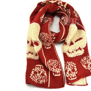 Good Skull Scarf Shawls Women Winter Warm Wool Panties 200*30CM - Red