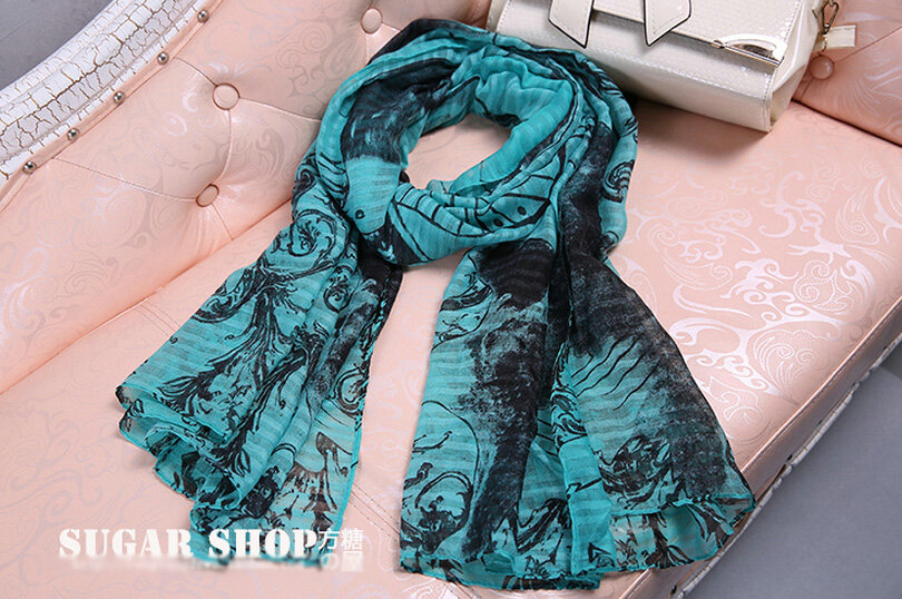Good Skull Women Scarf Shawls Winter Warm Polyester Scarves 180*90CM - Green