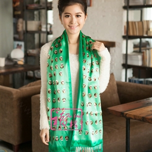 High Quality Fringed Skull Scarf Shawls Women Winter Warm Silk Panties 185*30CM - Green