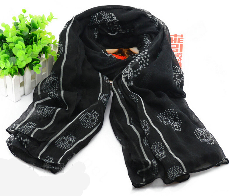 Lovely Skull Women Scarf Shawls Winter Warm Polyester Scarves 170*90CM - Black