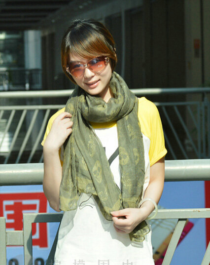 Lovely Skull Women Scarf Shawls Winter Warm Polyester Scarves 170*90CM - Green