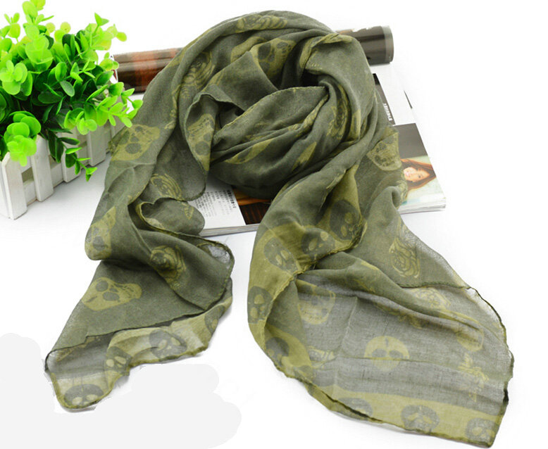 Lovely Skull Women Scarf Shawls Winter Warm Polyester Scarves 170*90CM - Green