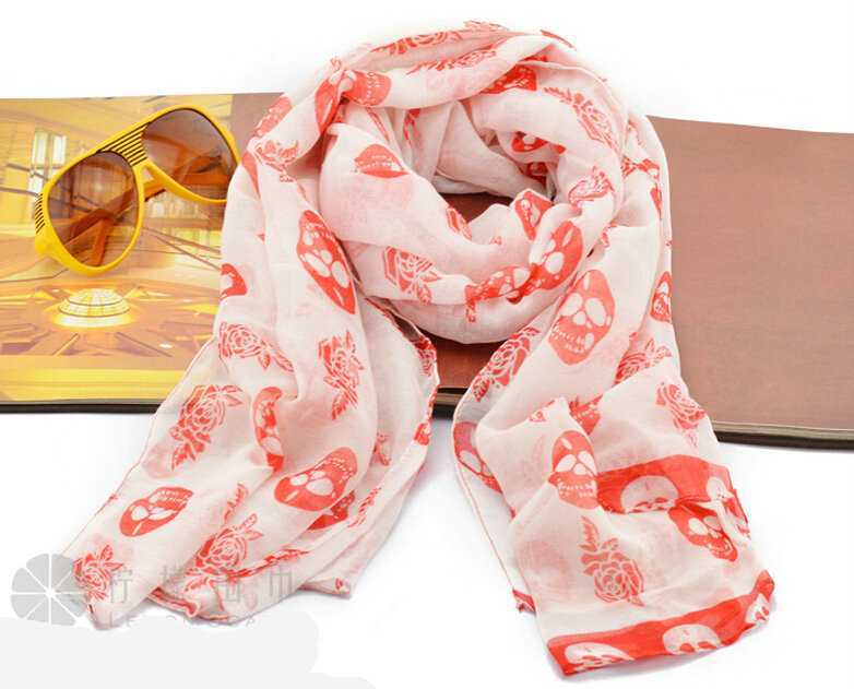 Lovely Skull Women Scarf Shawls Winter Warm Polyester Scarves 170*90CM - Red