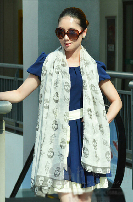 Lovely Skull Women Scarf Shawls Winter Warm Polyester Scarves 170*90CM - White