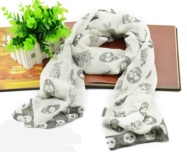 Lovely Skull Women Scarf Shawls Winter Warm Polyester Scarves 170*90CM - White