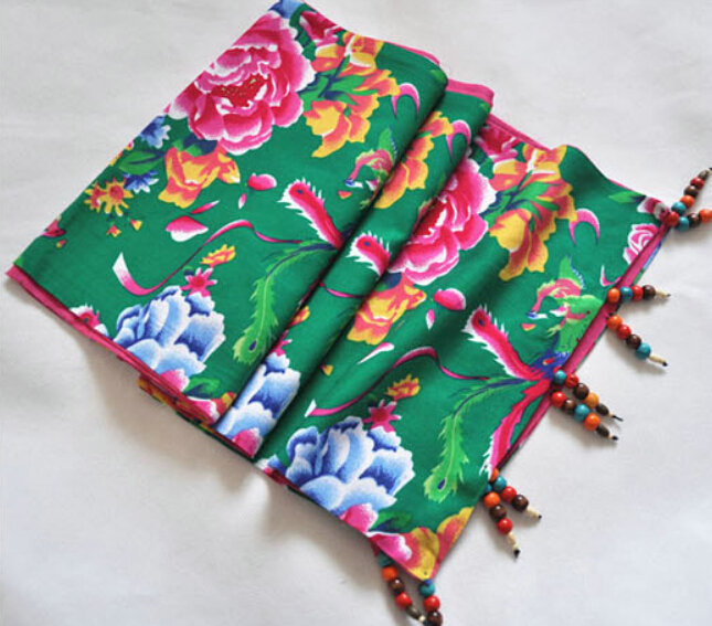 National Style Print Beaded Scarf Scarves For Women Winter Warm Cotton 190*31CM - Green