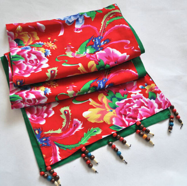 National Style Print Beaded Scarf Scarves For Women Winter Warm Cotton 190*31CM - Green