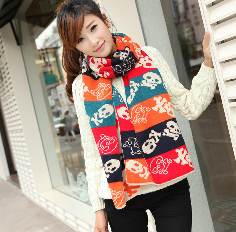 Nice Fringe Skull Scarf Shawls Women Winter Warm Wool Panties 190*32CM - Beige