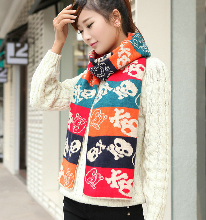 Nice Fringe Skull Scarf Shawls Women Winter Warm Wool Panties 190*32CM - Beige