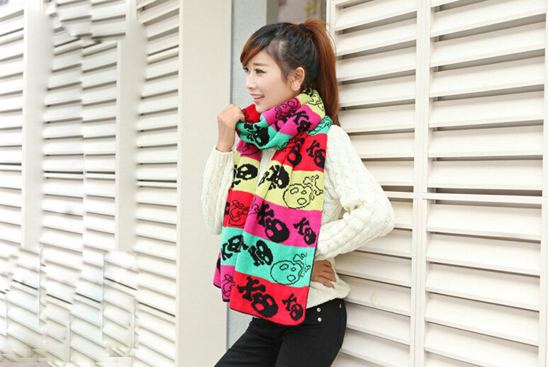 Nice Fringe Skull Scarf Shawls Women Winter Warm Wool Panties 190*32CM - Black