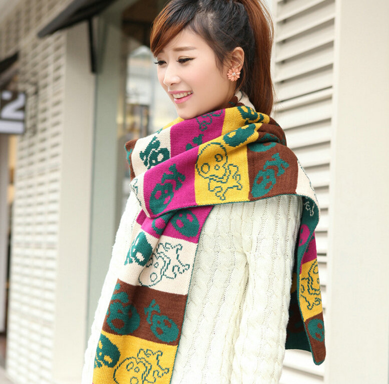 Nice Fringe Skull Scarf Shawls Women Winter Warm Wool Panties 190*32CM - Green