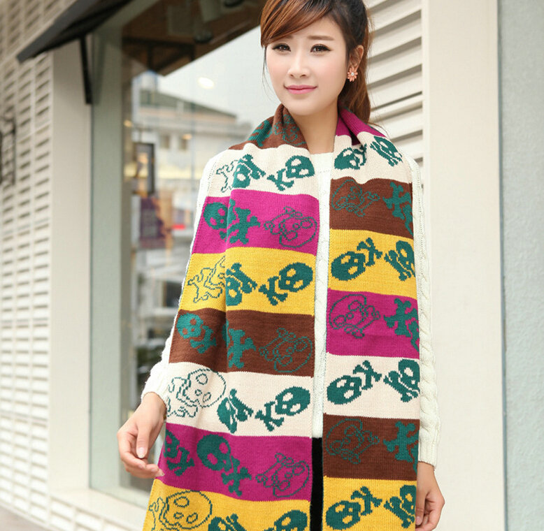 Nice Fringe Skull Scarf Shawls Women Winter Warm Wool Panties 190*32CM - Green