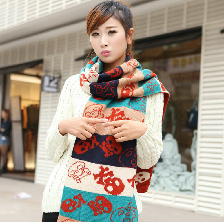 Nice Fringe Skull Scarf Shawls Women Winter Warm Wool Panties 190*32CM - Orange