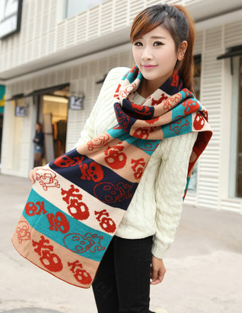 Nice Fringe Skull Scarf Shawls Women Winter Warm Wool Panties 190*32CM - Orange