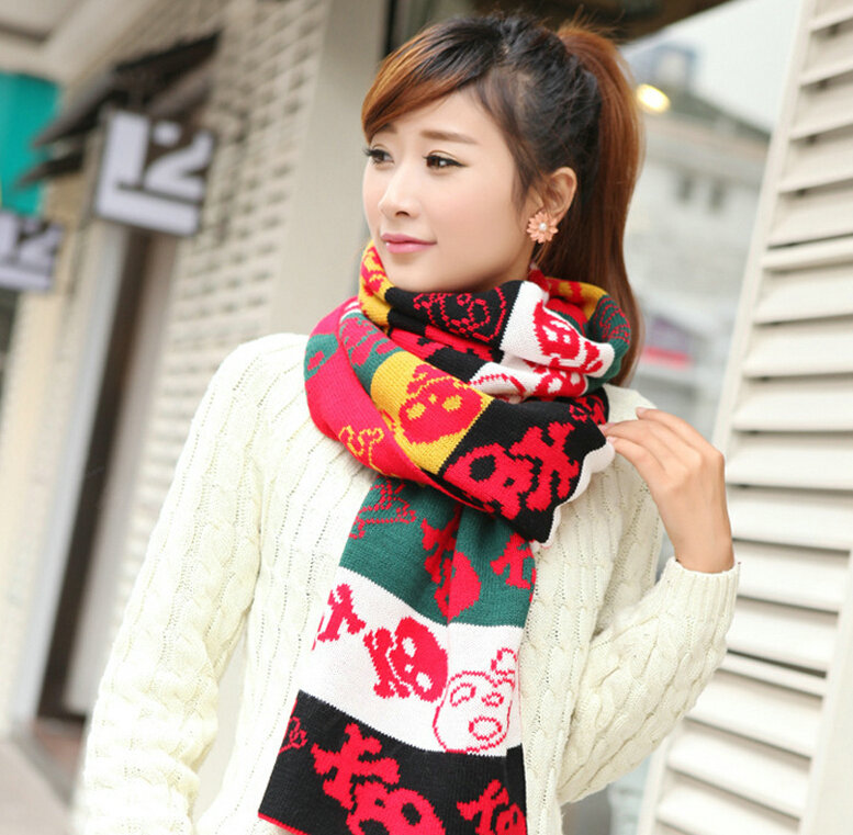 Nice Fringe Skull Scarf Shawls Women Winter Warm Wool Panties 190*32CM - Red