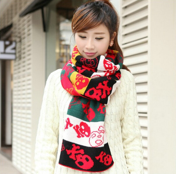 Nice Fringe Skull Scarf Shawls Women Winter Warm Wool Panties 190*32CM - Red